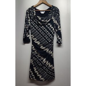 Kay Unger Midi Dress Women Size XL Black Green Stretch Fitted Wedding Party